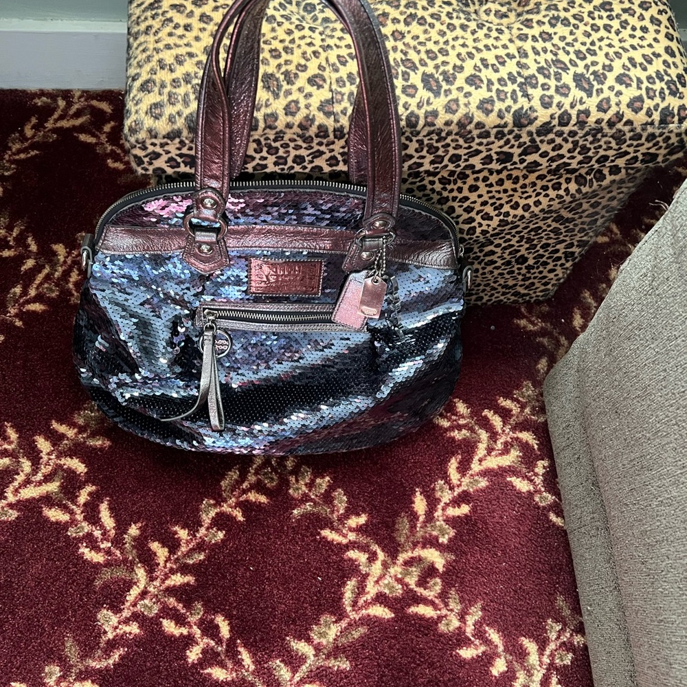 Coach Black and Silver Sequin Bag